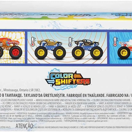 Hot Wheels Monster Trucks Coffret de 3 mini-véhicules Color Shifters 1:64, les Monster Trucks changent de motifs dans l'eau froide et retrouvent leur aspect initial dans l'eau chaude, jouet pour enfants, HGX20