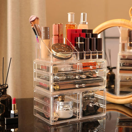 Cq acrylic Makeup Organizer for Vanity,Bathroom Counter or Dresser,Stackable Make Up Cosmetics Storage with 6 Drawers For Jewelry, Hair Accessories,lip gloss,Perfum,Lipstick,Brush Holder,Clear