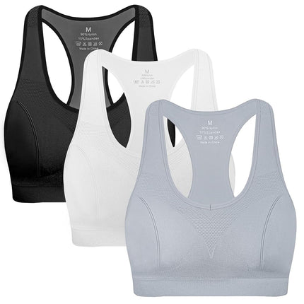 MIRITY Women Racerback Sports Bras - High Impact Workout Gym Activewear Bra, Black Lightgrey White, M