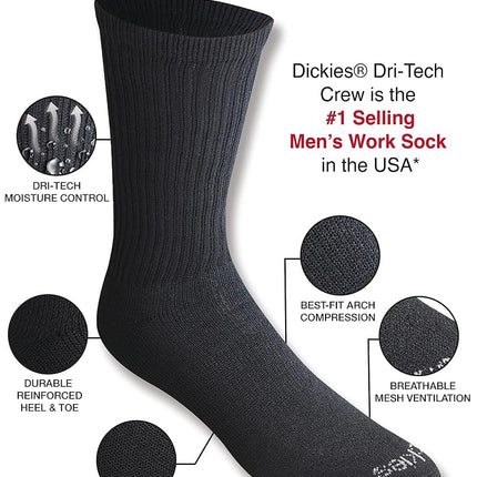 Dickies Men's Dri-tech Moisture Control Crew Socks Multipack
