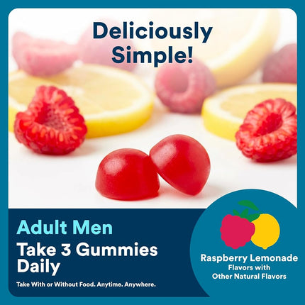 SmartyPants Mens Multivitamin Gummies with Omega 3 DHA/EPA, Methylfolate, Vitamin D3, C, B12, B6, A, K, Zinc, Raspberry Lemonade Flavor, 90 Count (30 Day Supply)