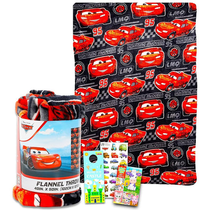 Disney Cars Fleece Blanket Set - Bundle with Soft Lightning McQueen Blanket Plus Stickers, More for Kids, Adults, Children | Cozy Lightning McQueen Fleece Blanket 50" x 70�