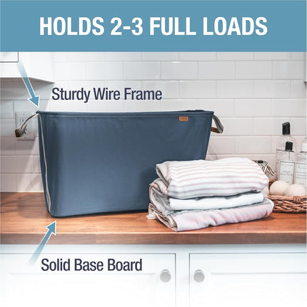CleverMade Collapsible Fabric Laundry Basket LUXE 2PK - Foldable Pop Up Storage Organizer - Space Saving Hamper with Carry Handles, Navy Noir/Cream, One Size
