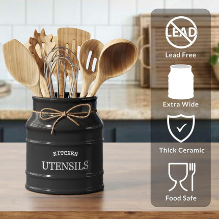 Barnyard Designs Ceramic Kitchen Utensil Holder Countertop 6.75″ (Black)