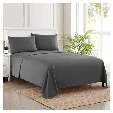 1800 Thread Count Sheet Set ? Soft Egyptian Quality Brushed Microfiber Sheets ? Luxury Bedding Set with Flat Sheet, Fitted Sheet, 2 Pillow Cases, Short Queen, Gray