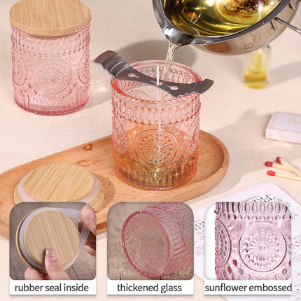 8 oz Glass Candle Jars with Wood Lids | 10-Pack | 6 Colors Available