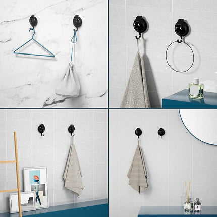 SOCONT Heavy Duty Vacuum Suction Cup Hooks, Matte Black Plated Polished Super Suction for Kitchen Bathroom, 1 Pack