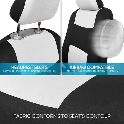 BDK PolyPro Car Seat Covers Full Set in White/Black – Front and Rear Split Bench Seat Protectors, Easy to Install, Interior Covers for Auto Truck Van SUV