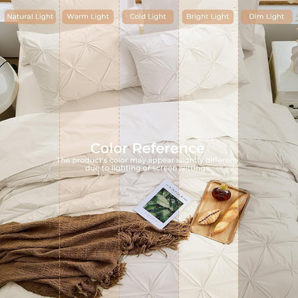 Sasttie Pintuck Comforter Set, 7-Piece Bed in a Bag, Queen, Beige