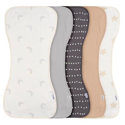 Gerber Baby Unisex Burp Cloths 5-Pack, Tan Grey, S