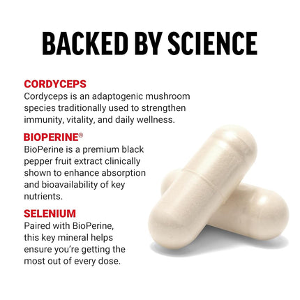 Force Factor Cordyceps Capsules with 1000mg of Cordyceps Sinensis Mushroom Extract, Traditionally Used to Improve Vitality, with BioPerine for Quick Absorption, Key Natural Ingredients, 60 Capsules