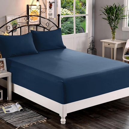 Elegant Comfort 1500 Premium Quality Fitted Sheet Ultra Soft 18-24 Inch Extra Deep Pocket - Single Fitted Sheet for High Mattress - Wrinkle Free with Smart Storage Pockets, Twin/Twin XL, Navy Blue