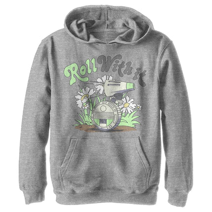 STAR WARS Boy's The Rise of Skywalker D-0 Roll with It Pull Over Hoodie, Athletic Heather, Large