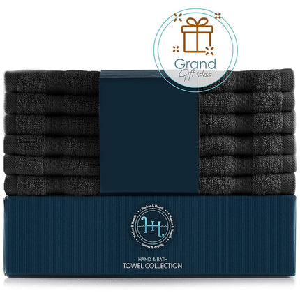Hearth & Harbor 100% Ring Spun Cotton Washcloths 12 Pack - Washcloth for body and face, High Absorbent and Soft 33x33 cm Body Wash Cloth, Quick Dry - Black Washcloths
