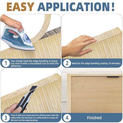 ZYJT White Oak Edge Banding, 1 1/2 inch x 50ft roll of Veneer Edge Banding -Pre-glued Flexible, Real Wood Tape Banding for Cabinet Repair Furniture Restoration