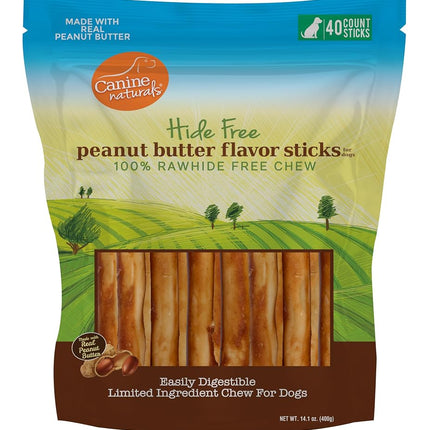Canine Naturals Peanut Butter Chew - Rawhide Free and Dog Treats - Made from Real Peanut Butter - All-Natural and Easily Digestible - 40 Pack of 5 Inch Stick Chews