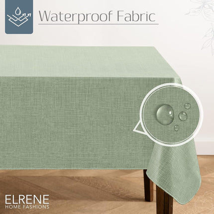 Elrene Home Fashions Monterey Linen Inspired Water- and Stain-Resistant Vinyl Tablecloth with Flannel Backing, 60 inches X 84 inches, Rectangle, Sage