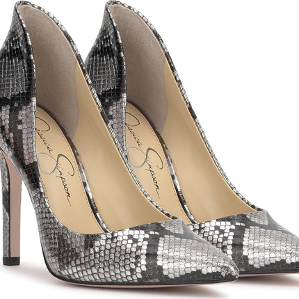 Jessica Simpson Women's Cambredge Pointed Toe Pump, Chrome Metallic Snake, 8