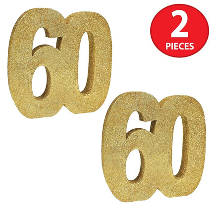 Beistle 54000-60GD 3-D Number 60 Centerpiece for 60th Birthday Party Decorations, Foam, Gold