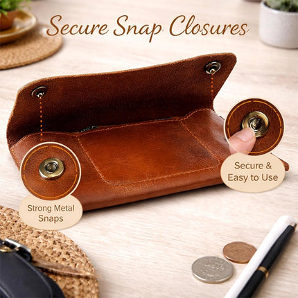 TheAntiq Leather Currency Pouch Wallet, Full Grain Money Organizer with Zipper Coin Pocket & Mobile Holder, Slim Travel Cash Envelope for Men & Women – Tan 8x4