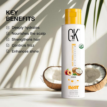 GK HAIR Global Keratin The Best Smoothing Keratin Hair Treatment - Professional Brazilian Complex Blowout Straightening For Silky Smooth & Frizz Free Hair - (THE BEST COCO 3.4 fl.oz/100ml)
