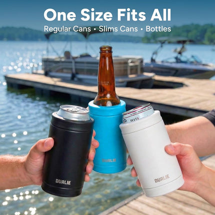 DUALIE 3 in 1 Insulated Can Cooler - Universal Size for 12 oz Cans, Slim Cans, and Bottles - 10+ Colors Available