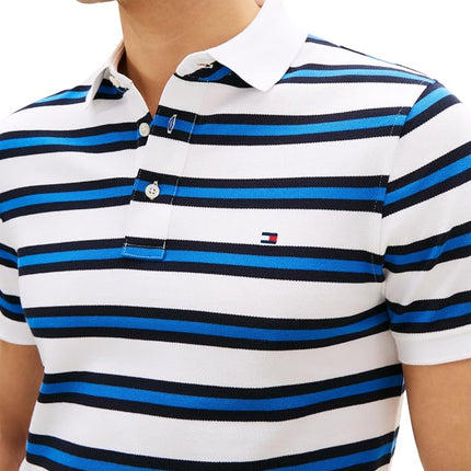 Tommy Hilfiger Men's 1985 Slim Short Sleeve Polo, White/Desert Sky Multi Small