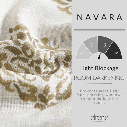 Elrene Home Fashions Navara Medallion Room Darkening Window Curtain Panel, 52" x 95" (1, Natural