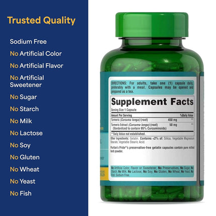 Puritan's Pride Turmeric Curcumin 500 mg Capsules, 180 Count