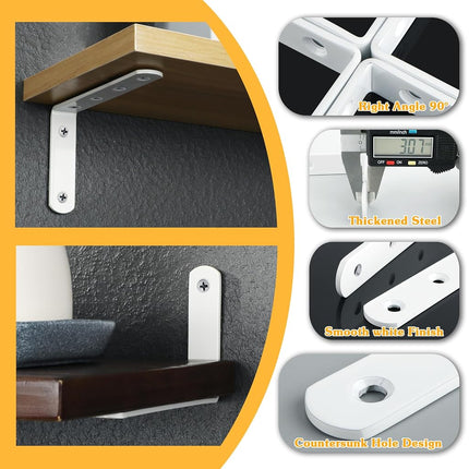 Alise 6x4 Inch Shelf Bracket Stainless Steel Brackets Heavy Duty Corner Brace Support Wall Hanging,4 Pcs Bright White Finish