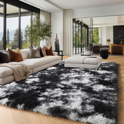 PAGISOFE Black White Grey Bedroom Rug 4x6 Ft, Soft Fluffy Fuzzy Plush Indoor Floor Area Rug for Living Room Kids Room Playroom Dorm Home Office Nursery Men Boys Room Decor Carpet Aesthetic