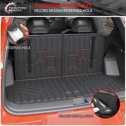 Thinzyou Trunk Mat with Backrest Mat for 2024 2025 2026 Kia EV9 6&7 Seats
