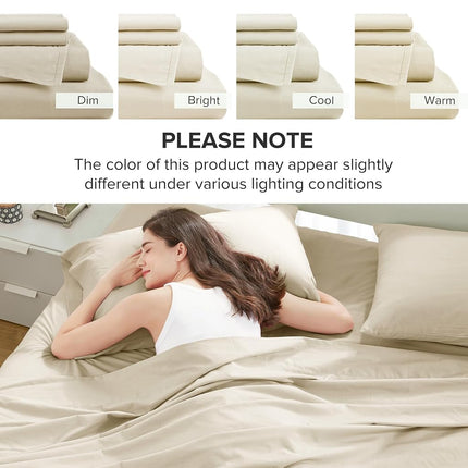 Comfort Spaces 100% Cotton Sheets Twin, Breathable & Ultra Soft Cotton Sheets, Naturally Cool Cotton Bed Sheets with 12" Elastic Pocket Fits up to 14" Mattress, All Seasons Sheet Set, Cream 3 Piece