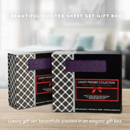 Elegant Comfort Luxurious 4-Piece Quilted Bed Sheet Set - Gift Box - 1500 Thread Count Egyptian Quality Softness - Wrinkle Resistant - All Around Elastic Fitted Sheet, Deep Pocket, King, Purple