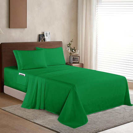 Elegant Comfort Luxury 1500 Premium Hotel Quality Microfiber 4-Piece Sheet Set - Soft, All Around Elastic 18-24 Inches Deep Fitted Sheet - Extra Deep Pocket Sheets, Full, Emerald Green