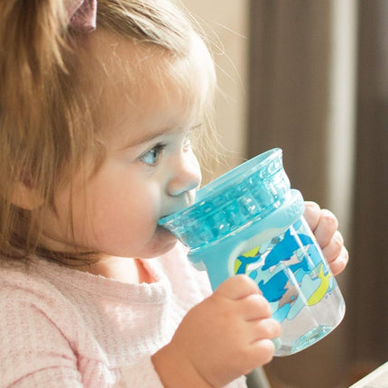 NUBY 360 Edge 2 Stage Drinking Rim Cup with Removable Handles & hygienic Cover: 8 Oz/ 240 Ml, 12M+, Dolphins, Aqua