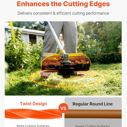 VEVOR 0.095 in 1280 ft String Trimmer Line, Orange Heavy Duty Weed Eater String, Premium Nylon Universal Replacement Trimmer Line Spool with Twisted Design, Suitable for Professional & Homeowner Use