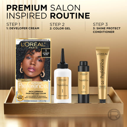 L’ Oreal Paris Superior Preference Fade-Defying + Shine Permanent Hair Color, 3C Cool Darkest Brown, Pack of 1, Hair Dye