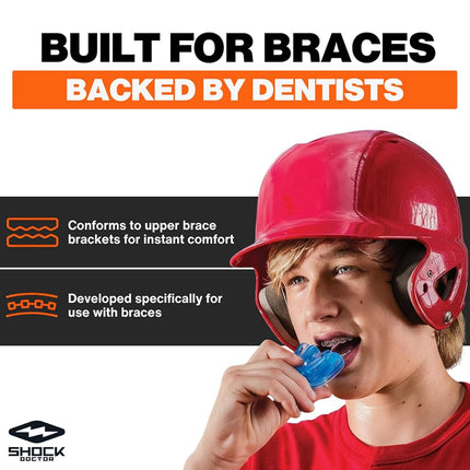 Protège-dents Shock Doctor Double Appareil Orthodontique avec protection des dents supérieures et inférieures pour le sport — Technologie d'ajustement instantané sans moulage ni ébullition pour tailles jeunes et adultes