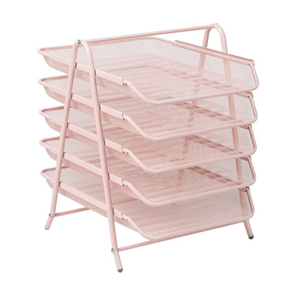 Mind Reader 5-Tier Paper Tray, Desktop Organizer, File Storage, Workspace, Office, Metal Mesh, 11.75" L x 14" W x 15" H, Pink