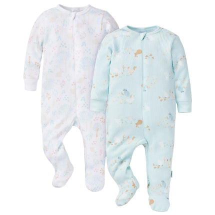 Gerber Baby Girls' 2-Pack 2-Way Zip Thermal Footed