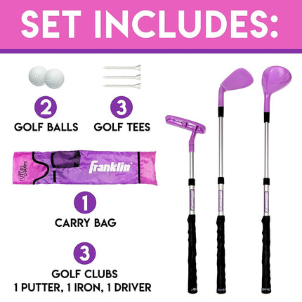 Franklin Sports Kids Golf Set - Youth Adjustable Plastic Golf Club Set - Kids Plastic Golf Set with Bag & Balls - Adjustable Length Clubs for Toddlers - Pink