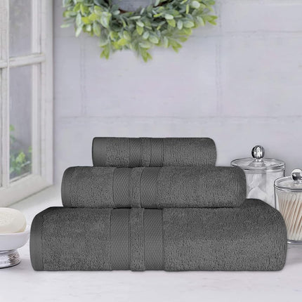 Ensemble de 6 serviettes de qualité supérieure en coton premium, absorbantes et ultra douces, avec double bordure unique en nid d'abeille, anthracite