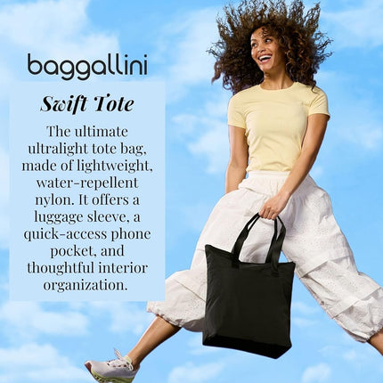Baggallini Swift Women's Lightweight 12" x 16" Nylon Tote Bag with Zipper Travel Bag with Luggage Cover