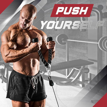 Yes4All Combo Cable Machines Accessories, Double D Row Handle with Tricep Rope, V Bar and Straight Bar, Cable Attachment for Home Gym (Tricep Rope, Straight Bar)