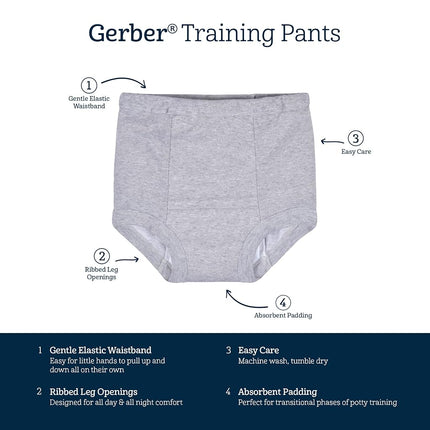 Gerber 4 Pack Potty Training Pants Underwear for Kids Baby Boys, Yellow and Black Vehicles, 2 Años