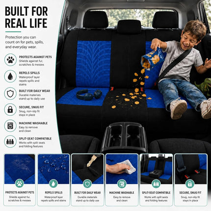 FH GROUP Car Seat Covers Full Set Premium Cloth - Universal Fit,Automotive Seat Cover,Low Back Front Seat Covers,Airbag Compatible,Split Bench Rear Seat,Washable Seat Cover for SUV,Sedan Blue