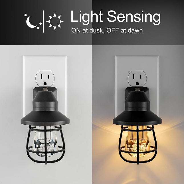 GE 38628 Vintage LED Night Light, Plug-in, Dusk-to-Dawn Sensor, Farmhouse, Rustic, Home Décor, UL-Certified, Ideal for Bedroom, Bathroom, Kitchen, Hallway, 1 Pack, Black