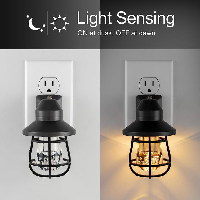 GE 38628 Vintage LED Night Light, Plug-in, Dusk-to-Dawn Sensor, Farmhouse, Rustic, Home Décor, UL-Certified, Ideal for Bedroom, Bathroom, Kitchen, Hallway, 1 Pack, Black