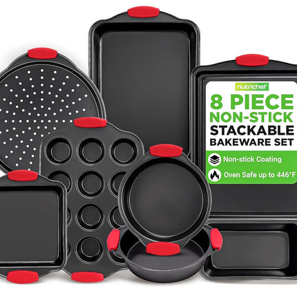 NutriChef Bakeware Set, 8 Piece Nonstick Stackable
